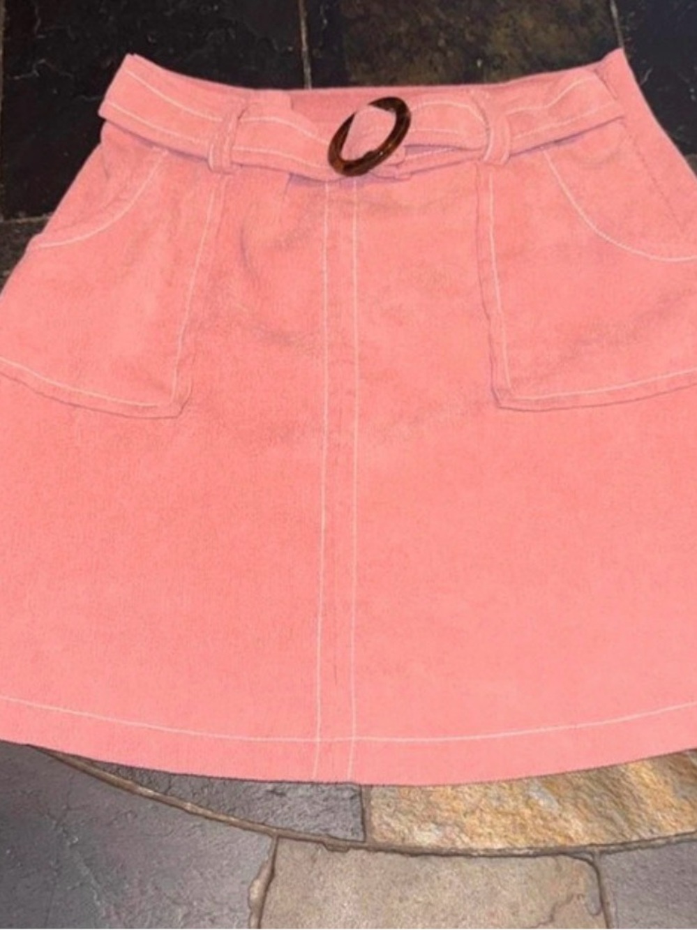Iz Byer Coral Pink A-Line Mini Skirt with Belt